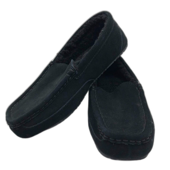 PAWZ by Bearpaw Men's Black Leather Slip On House Slippers US 10 Faux Fur Inside - Picture 3 of 13